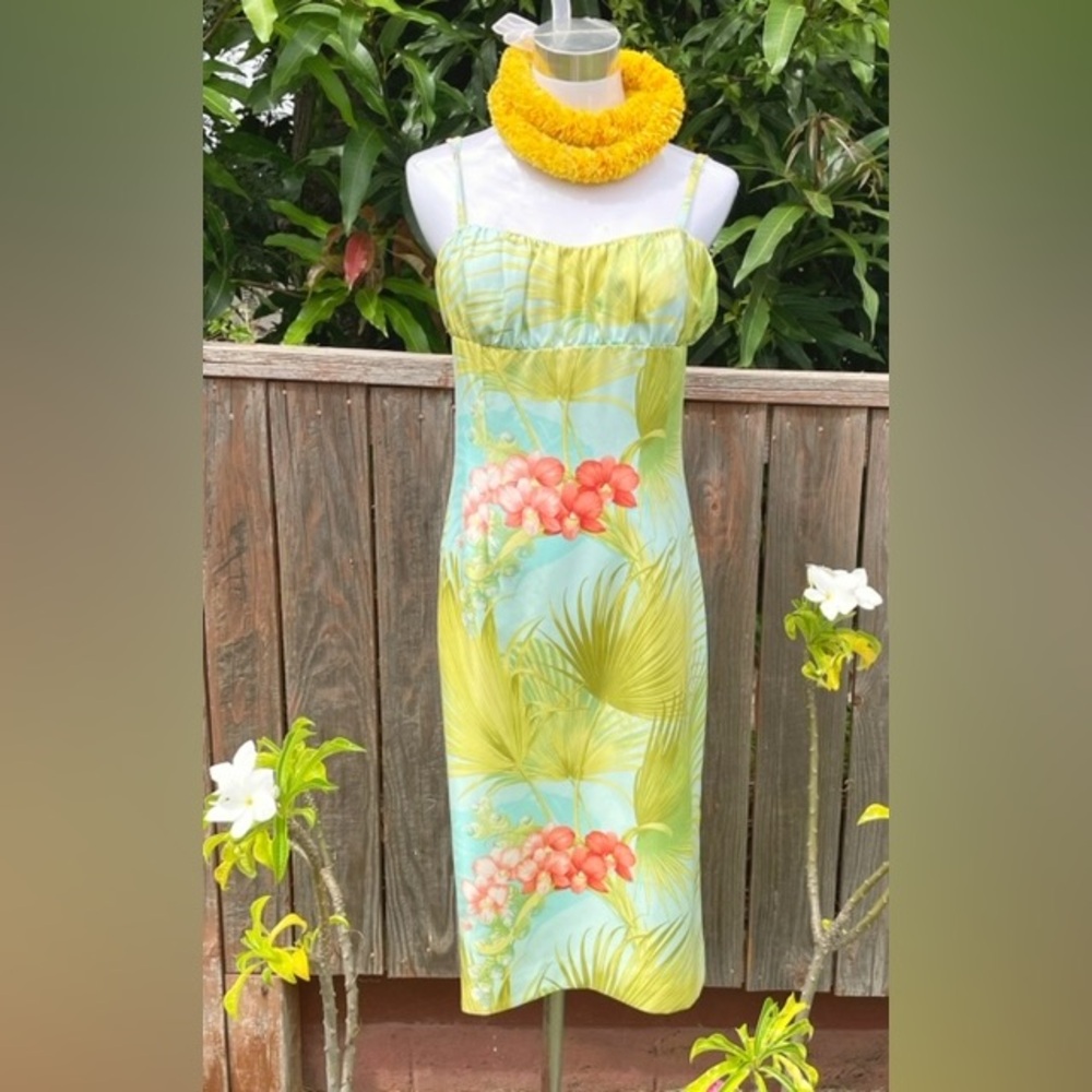 Tommy Bahama Yellow and Blue Spaghetti Strap Maxi Sundress